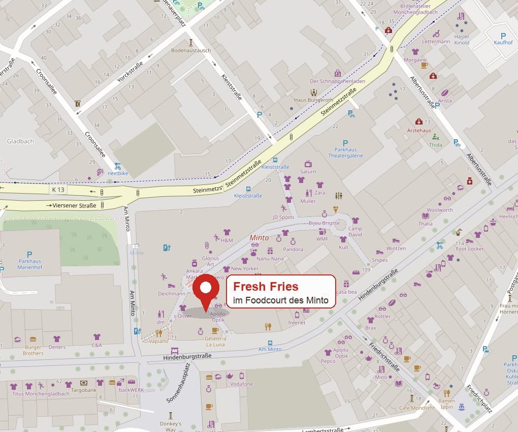 Karte: Fresh Fries im Foodcourt des Minto Mönchengladbach, Steinmetzstraße / Hindenburgstraße